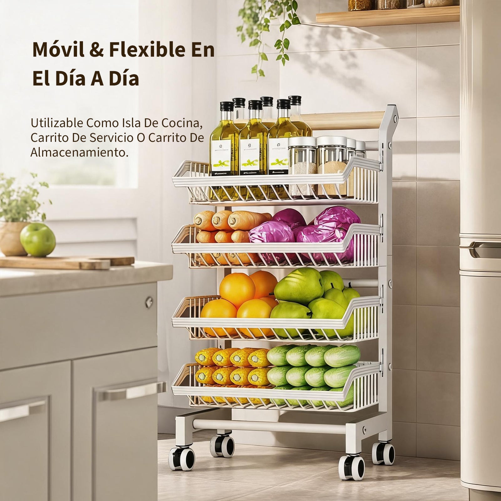 Garvee Carro Estrecho Organizador de 4 Niveles con Cajones de Hierro para Cocina Salón o Balcón Blanco