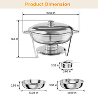 Garvee Juego De 2 Bandejas De Acero Inoxidable 4.7L Con Tapa Y Soporte Para Eventos Y Banquetes, Mantiene Temperatura, Fácil De Instalar