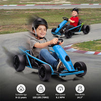 Garvee Go-Kart Eléctrico 24V, 2 Motores 300W, Velocidad 13 km/h, Asiento Amplio, Música y Deriva Segura, Batería 9Ah, 8-12 años, Exterior, Azul