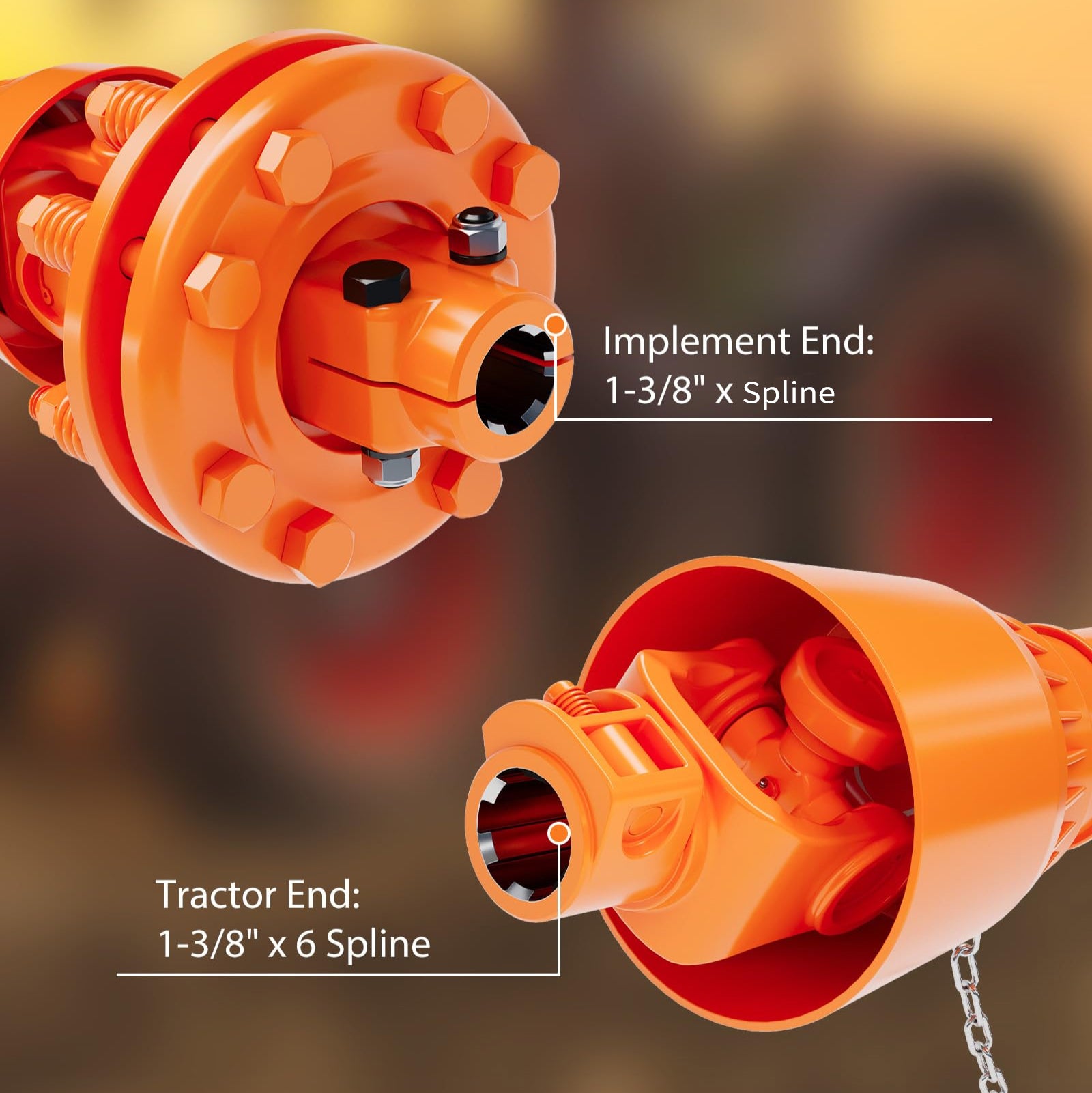 Garvee Eje de Transmisión PTO de 1-3/8" con 6 Estrías y Embrague de Fricción de 110-145 cm de Acero de Grado 45 para Cortacésped Serie 4 Naranja