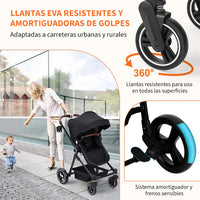 Garvee Cochecito Bebé 2en1 Alto Visión S600 Sistema Viaje Compacto Ligero Reversible Plegable Negro