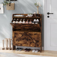 Garvee Zapatero Estrecho de Recibidor con 2 Cajones Abatibles Organizador de Zapatos Oculto de Madera MDF y Patas Metálicas Mueble Estilo Industrial Rústico, Marrón