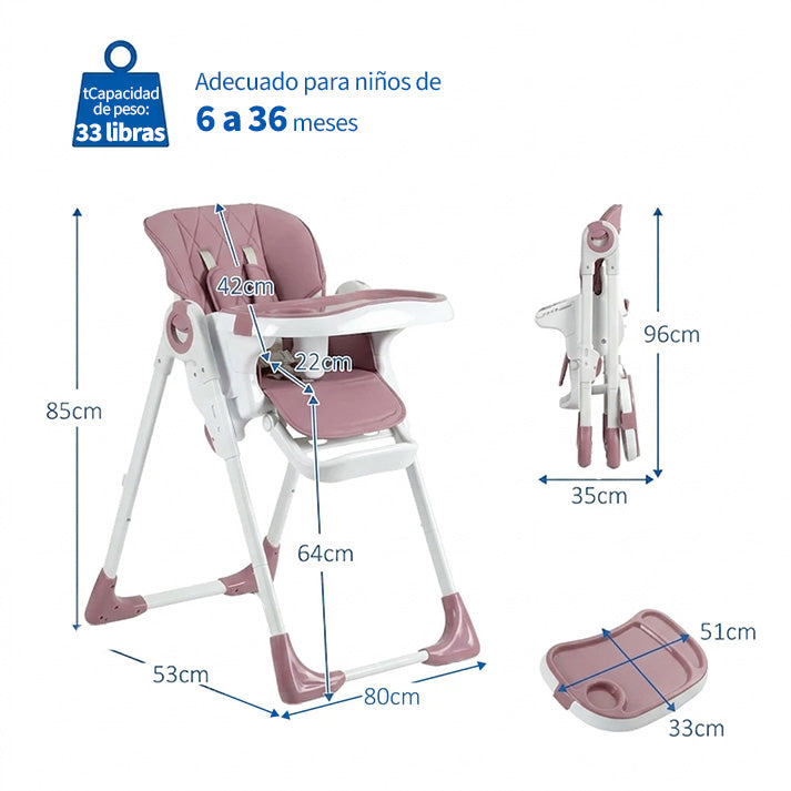 Garvee Kinderhochstuhl YB-H22 - Silla Alta Plegable para Niños, Estable y Compacta, Material Seguro, Hogar y Viajes, Gris, 65x51x23 cm