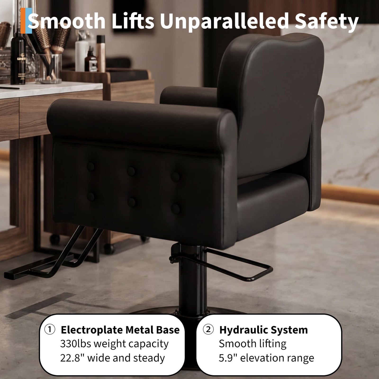 Garvee Silla De Peluquería Para Estilistas Cuero PU Elevación Hidráulica Giro 360° Base Metálica Redonda Resistente 150 Kg Salones Spas