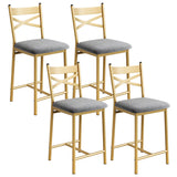 Garvee Conjunto de 4 Taburetes de Bar Tapizados, Altura de Mostrador, Respaldo Ergonómico, Reposapiés, Espuma Densa, Estructura Metálica Dorada Para Cocina o Isla - Dorado