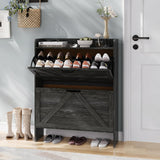 Garvee Zapatero Estrecho de Recibidor con 2 Cajones Abatibles Organizador de Zapatos Oculto de Madera MDF y Patas Metálicas Mueble Estilo Rústico, Negro - Negro