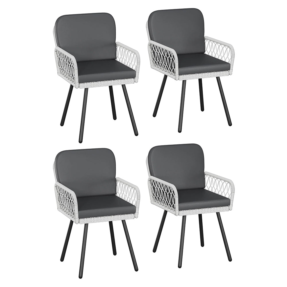 Garvee Juego de 4 Sillas de Comedor para Patio, Ratán Tejido a Mano y Metal Negro, Cojines Impermeables, Diseño Ergonómico para Jardín y Balcón