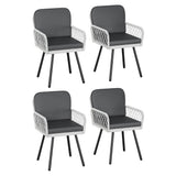 Garvee Juego de 4 Sillas de Comedor para Patio, Ratán Tejido a Mano y Metal Negro, Cojines Impermeables, Diseño Ergonómico para Jardín y Balcón - Gris Oscuro