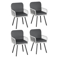 Garvee Juego de 4 Sillas de Comedor para Patio, Ratán Tejido a Mano y Metal Negro, Cojines Impermeables, Diseño Ergonómico para Jardín y Balcón