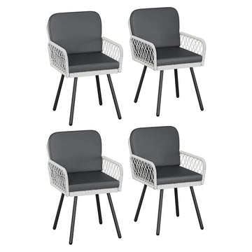 Garvee Juego de 4 Sillas de Comedor para Patio, Ratán Tejido a Mano y Metal Negro, Cojines Impermeables, Diseño Ergonómico para Jardín y Balcón