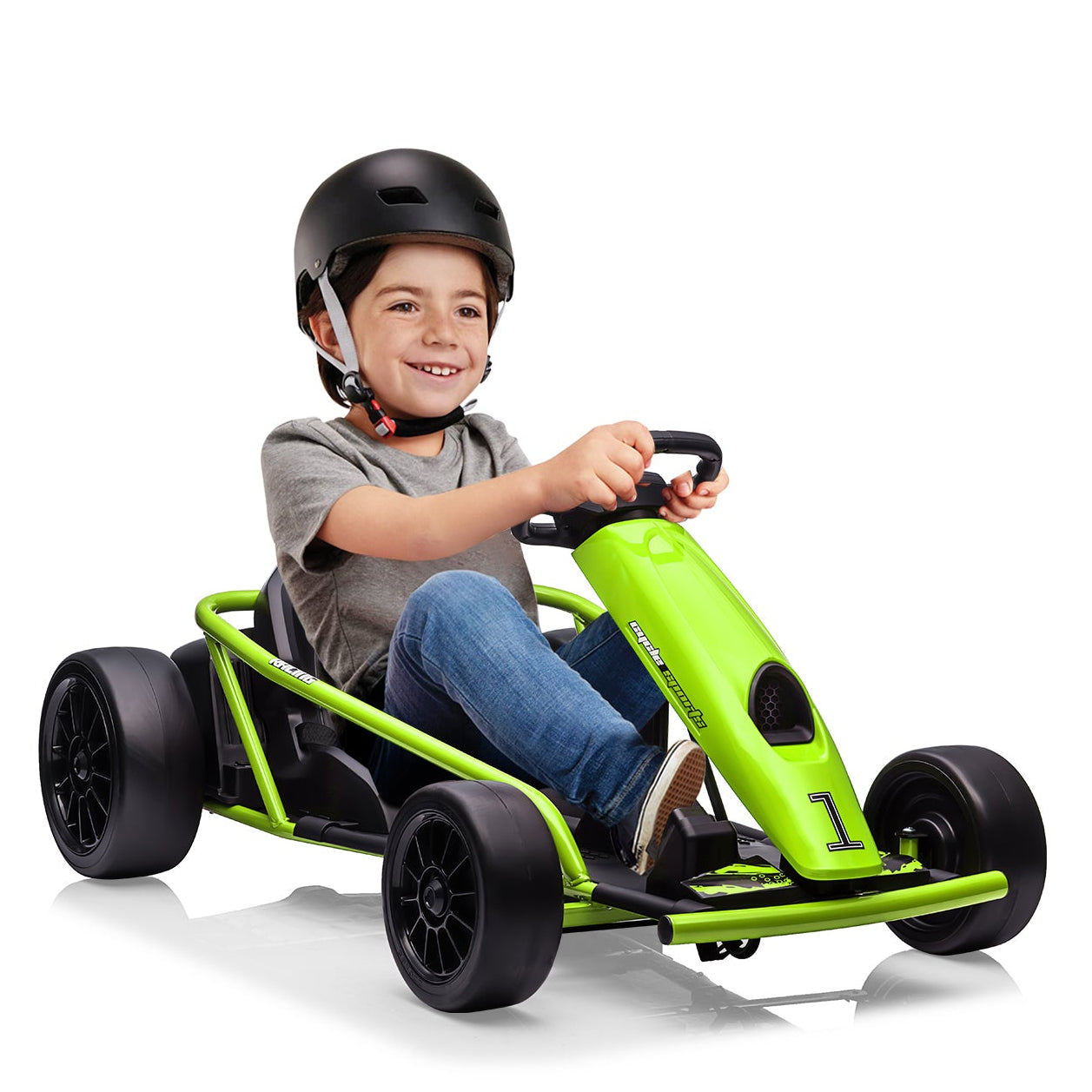 Garvee Go-Kart Eléctrico 24V, 2 Motores 300W, Velocidad 13 km/h, Asiento Amplio, Frenos de Seguridad, Música y Hupe, 8-12 años, Exterior, Verde