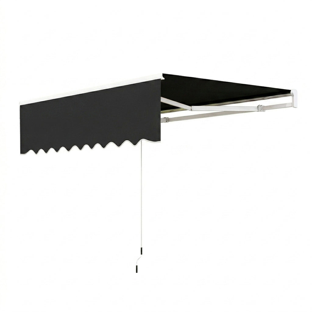 Garvee Toldo Retráctil Manual 300x240 cm para Patio y Terraza Marco de Aluminio Lona Impermeable Protección UV50+ con Manivela Negro