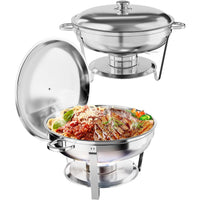 Garvee Set Buffet Redondo 2-Pack 4.7L Acero Inoxidable con Bandejas y Marco Plegable para Catering y Eventos, Durable y Versátil, Plateado