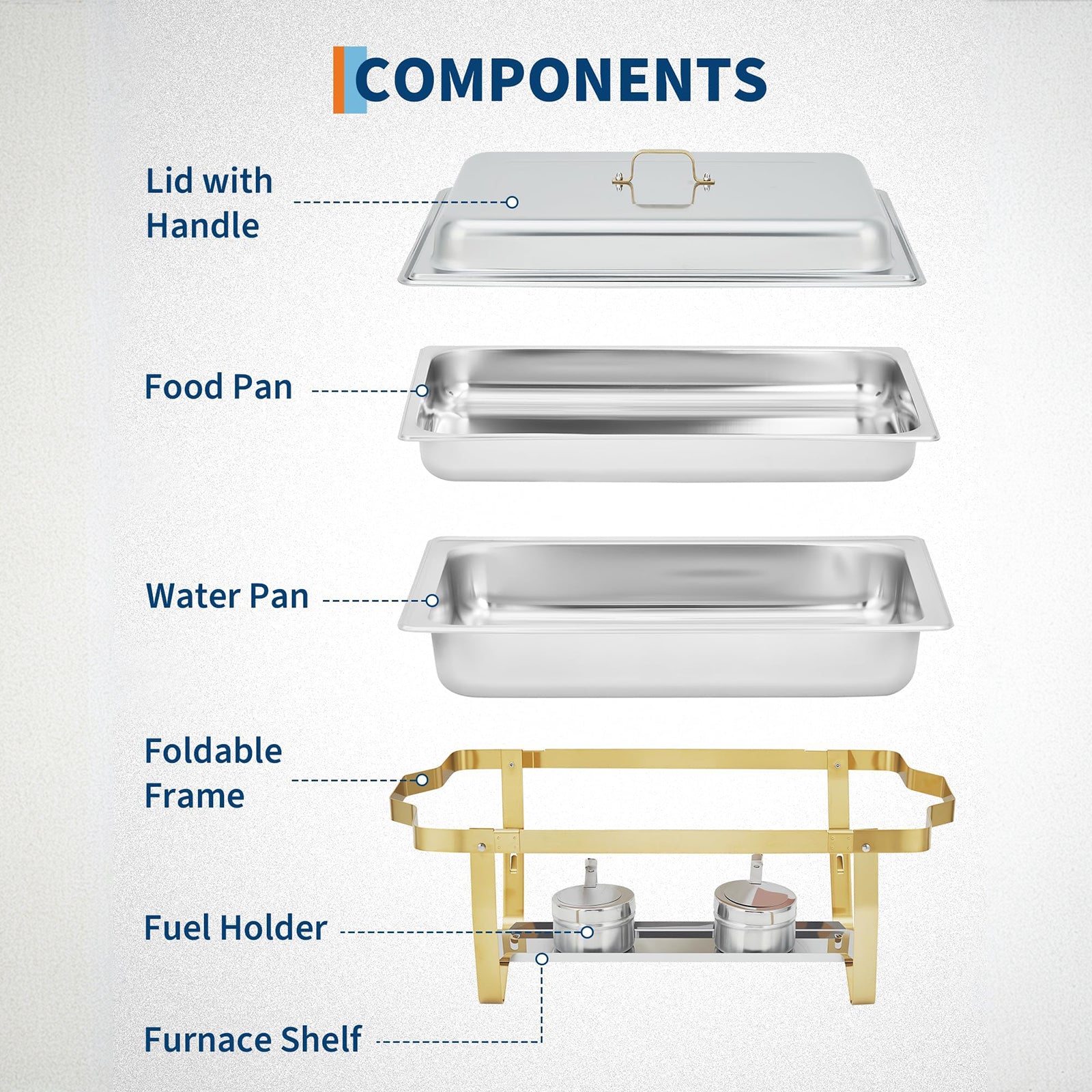Garvee Set De Bandejas Calentadoras Buffet 6 Pzas Acero Inoxidable Control Dual De Temperatura Marco Plegable Para Bodas Y Catering