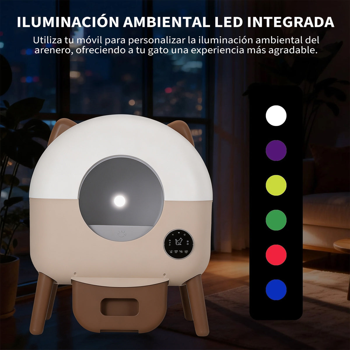 Garvee Arenero Autolimpiante Automático para Gatos Tambor 76 L Control por App Wi-Fi Triple Seguridad Blanco y Café