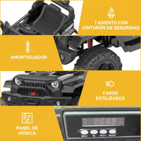 Garvee Coche Eléctrico 12V, Control Remoto, Suspensión, Luces LED, 2 Velocidades, Seguridad, 3-6 años, Interior y Exterior, Negro