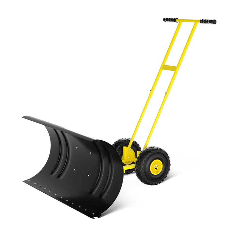 Garvee Pala de Nieve de Acero Galvanizado 73.66 Cm con Ruedas, Hoja Ajustable 7 Posiciones, Mango Ergonómico 5 Niveles, Armazón Robusto para Usuarios Comunes en Entradas y Aceras, Amarillo