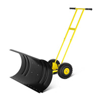 Garvee Pala de Nieve de Acero Galvanizado 73.66 Cm con Ruedas, Hoja Ajustable 7 Posiciones, Mango Ergonómico 5 Niveles, Armazón Robusto para Usuarios Comunes en Entradas y Aceras, Amarillo