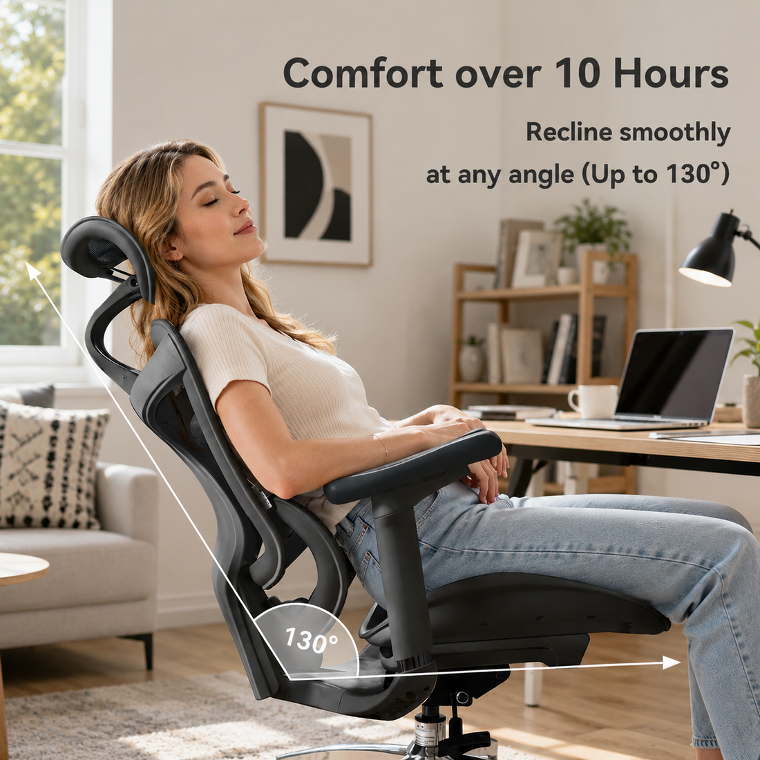 Garvee Silla De Oficina Ergonómica  Con Soporte Lumbar Dinámico, Reposabrazos 3D Ajustables, Malla Transpirable, Base De Aluminio Para Oficina En Casa