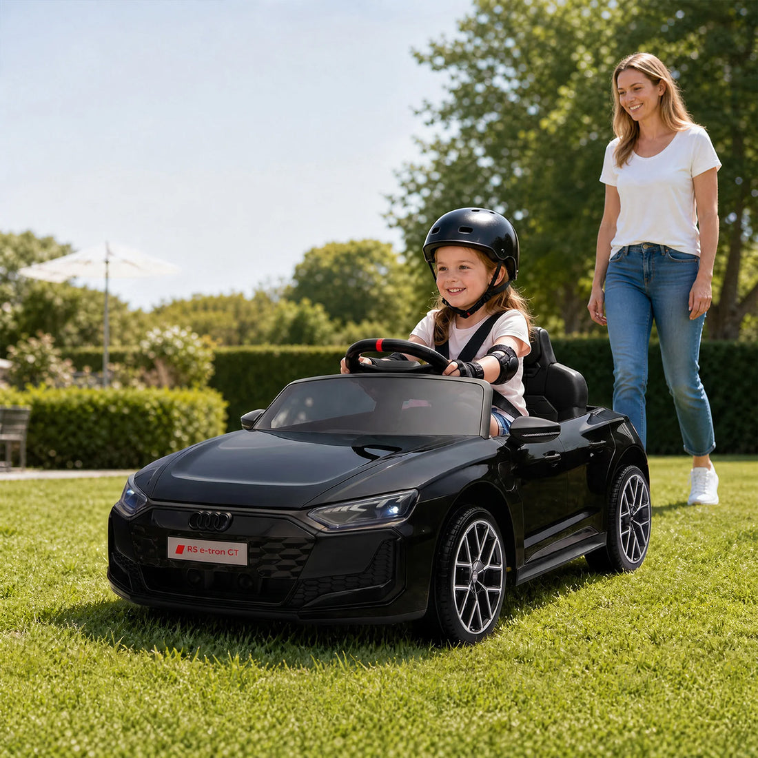 Garvee Coche Eléctrico Infantil con Licencia Audi, Batería 12 V 4,5 Ah, Doble Motor 390, Mando a Distancia, Marcha Adelante/Atrás, PP Ecológico, Negro