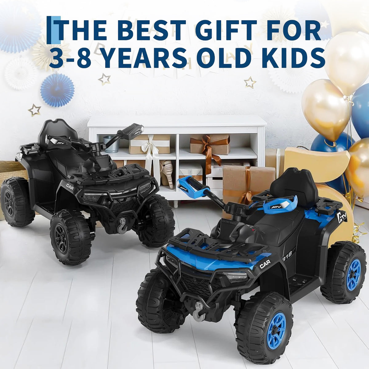 Garvee Quad Eléctrico 12V, 2 Motores, Suspensión Offroad, 4 Ruedas, LED Bluetooth, 3-8años, Exterior, Negro