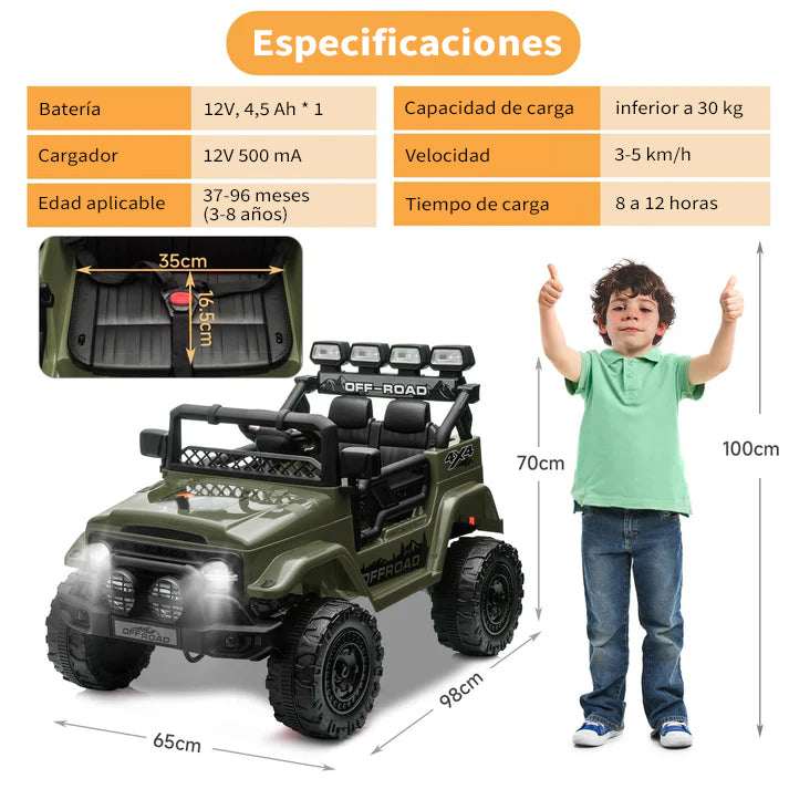 Garvee Coche Eléctrico 12V, Bluetooth, Luces LED, Seguridad, Control Remoto, 3-6 años, Interior y Exterior, Verde