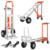 Garvee Carretilla Plegable 3 en 1 Capacidad 363 kg Ruedas Duraderas Correas Elásticas Acero Resistente Multifuncional Hogar Oficina - Naranja & Plata