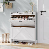 Garvee Zapatero Estrecho de Recibidor con 2 Cajones Abatibles Organizador de Zapatos Oculto de Madera MDF y Patas Metálicas Mueble Estilo Rústico, Blanco - Blanco