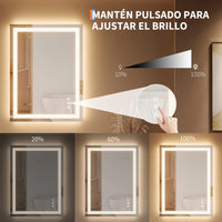 Garvee Espejo de Baño LED 60x80 cm Antivaho Regulable 3 Colores de Luz Interruptor Táctil Vidrio 4mm Sin Marco