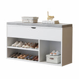 Garvee Banco de Almacenamiento para Zapatos con Asiento Acolchado, 2 Niveles, Blanco, Ideal para Entrada y Sala, 100 cm W X 57 cm H - Blanco
