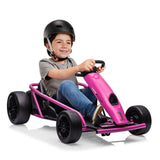 Garvee Go-Kart Eléctrico 24V, 2 Motores 300W, Velocidad 13 km/h, Asiento Amplio, Música, Ruedas EVA Y Nylon, 8-12 años, Exterior, Rosa Fucsia - Rosa