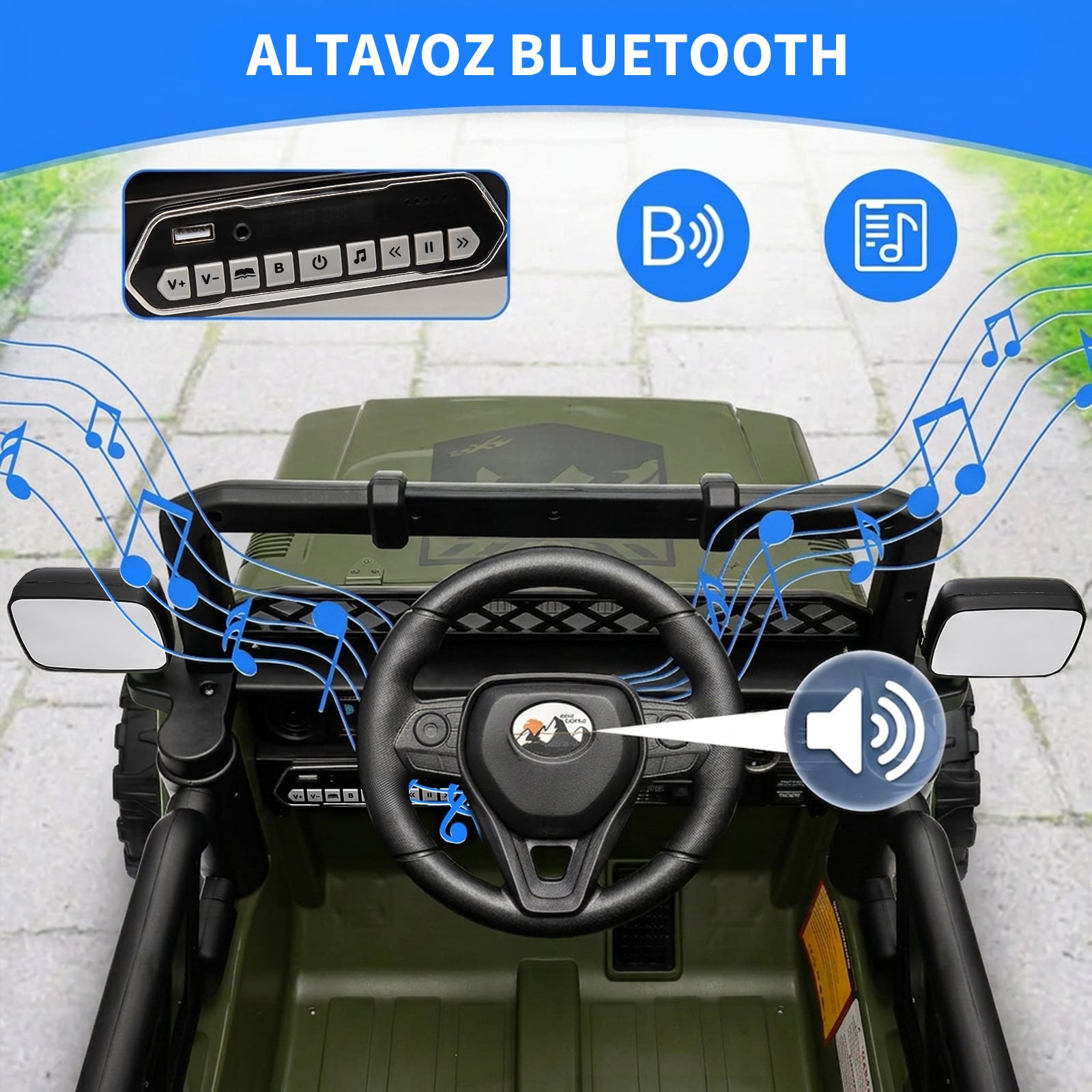 Garvee Coche Eléctrico 12V, Bluetooth, Luces LED, Seguridad, Control Remoto, 3-6 años, Interior y Exterior, Verde