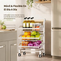 Garvee Carrito Organizador Móvil de Acero al Carbono de 3 Niveles con Ruedas Carro de Almacenamiento Multiusos para Cocina y Dormitorio Blanco