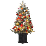 Garvee Árbol Artificial de Navidad 90cm 78 LEDs Cálidos Base Vintage Estable Interior Verde Rojo - 90 cm & Árbol de rocío & Maceta de cuadro grande