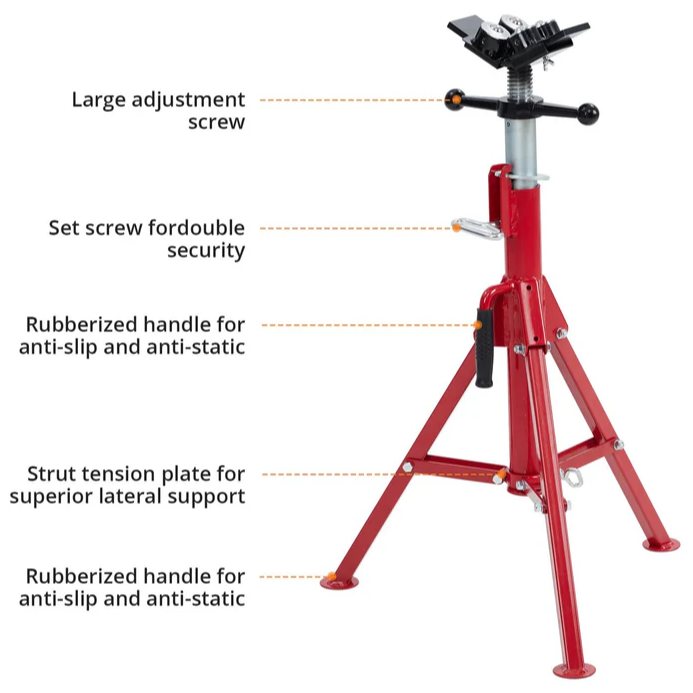 Garvee Soporte para Tubos V-Head Ajustable 71-132 cm Acero Carbono Plegable 1134 kg para Soldadura y Corte Negro