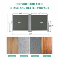 Garvee Pantalla de Privacidad Lateral Retráctil de Poliéster 280 g/m² con Estructura de Hierro Galvanizado, 180 x 600 cm, Gris