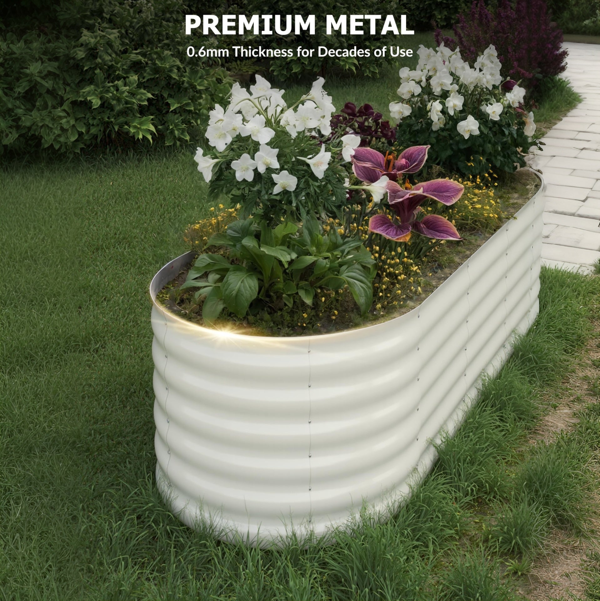 Garvee Jardineras Elevadas Galvanizadas 244x61x46 cm Beige para Jardines al Aire Libre - Acero Galvanizado, Resistente a la Oxidación, Fácil Montaje, Drenaje Óptimo, Diseño Modular