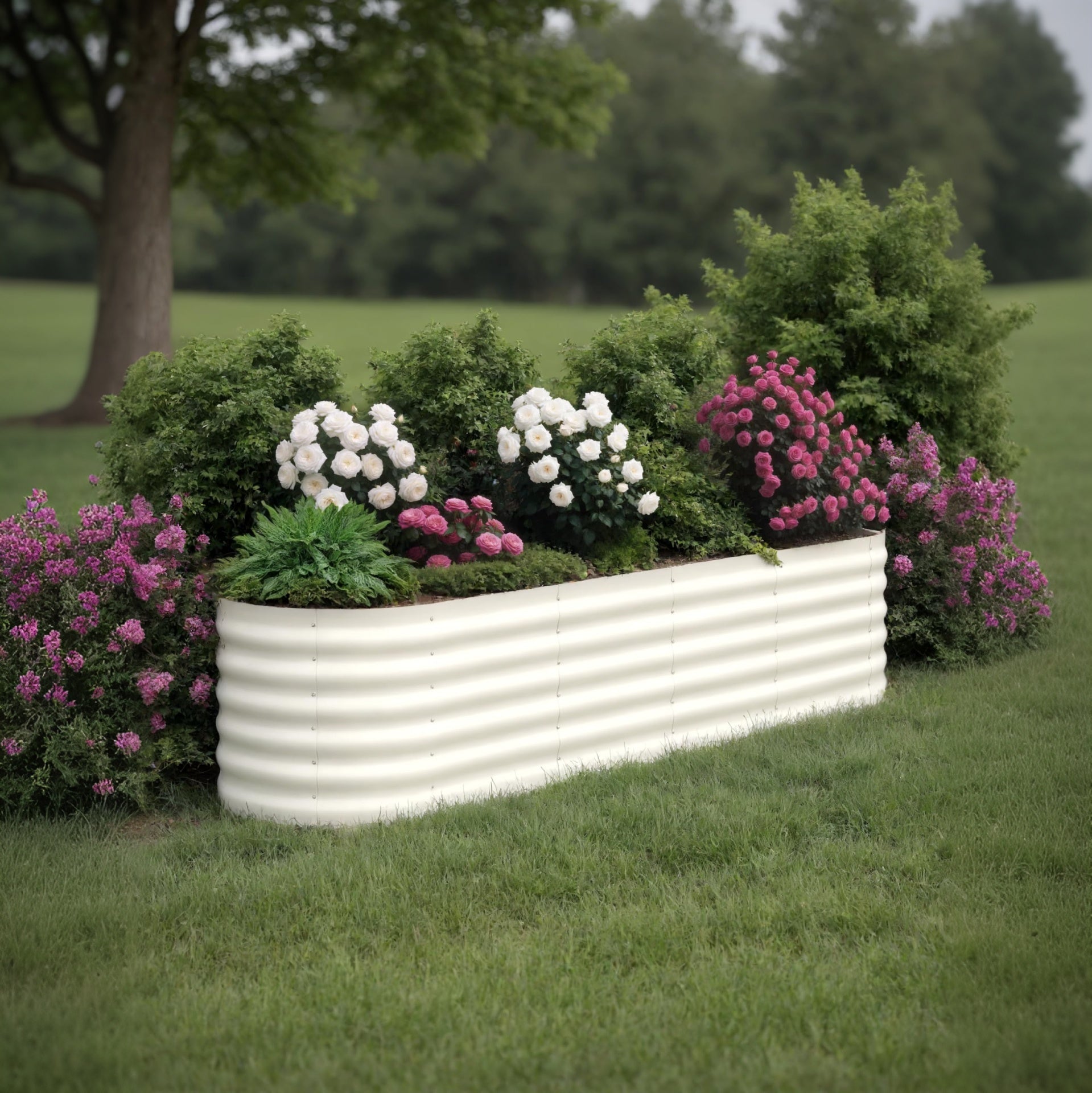 Garvee Jardineras Elevadas Galvanizadas 244x61x46 cm Beige para Jardines al Aire Libre - Acero Galvanizado, Resistente a la Oxidación, Fácil Montaje, Drenaje Óptimo, Diseño Modular
