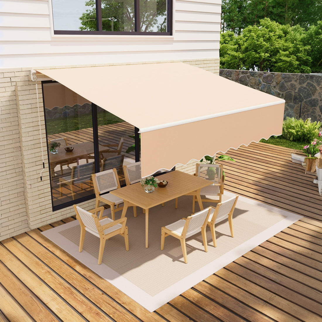 Garvee Toldo Retráctil Manual 300x240 cm para Patio y Terraza, Marco de Aluminio, Lona Impermeable 280g/m² con Protección UV50+ y Manivela, Caqui