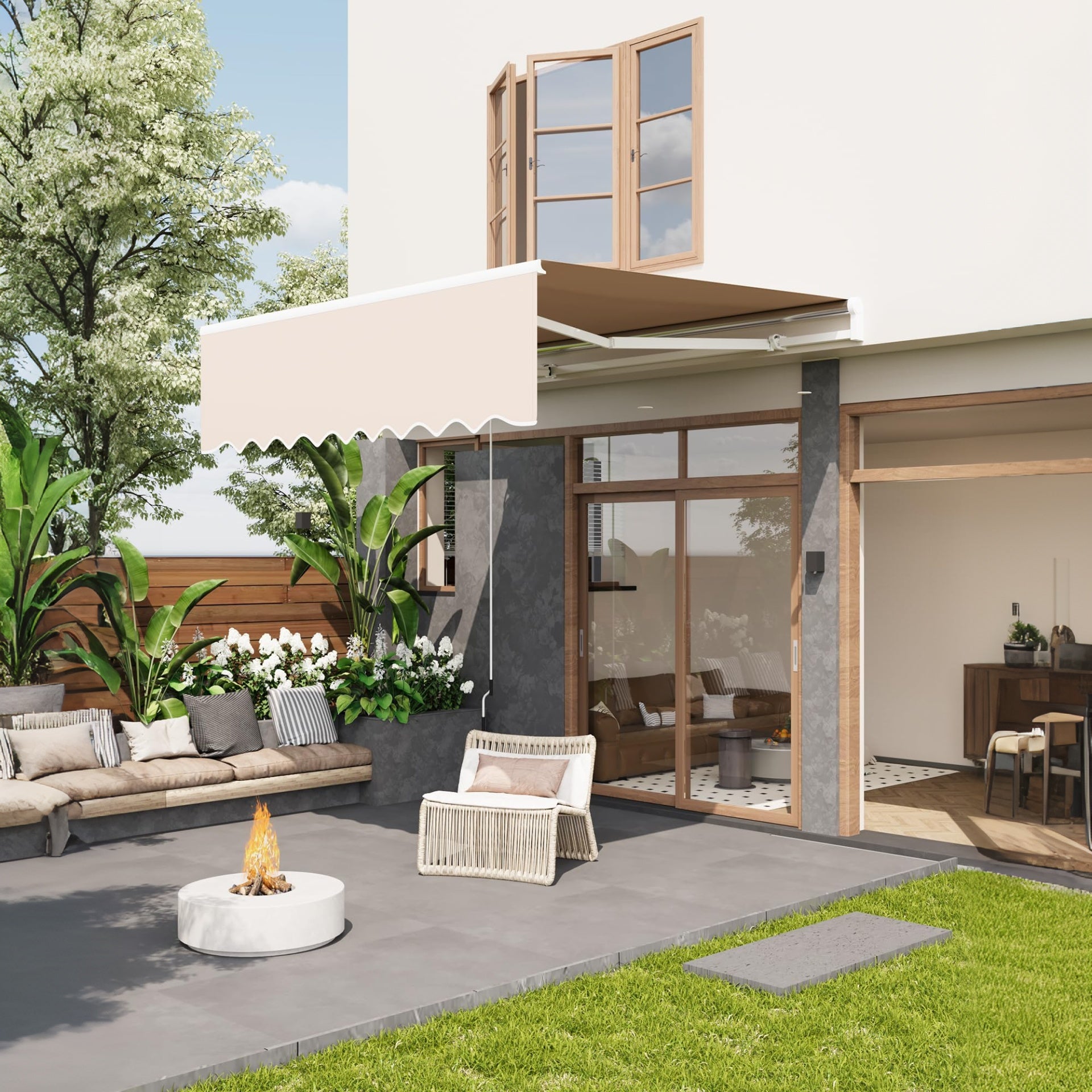Garvee Toldo Retráctil Manual 300x240 cm para Patio y Terraza, Marco de Aluminio, Lona Impermeable 280g/m² con Protección UV50+ y Manivela, Caqui