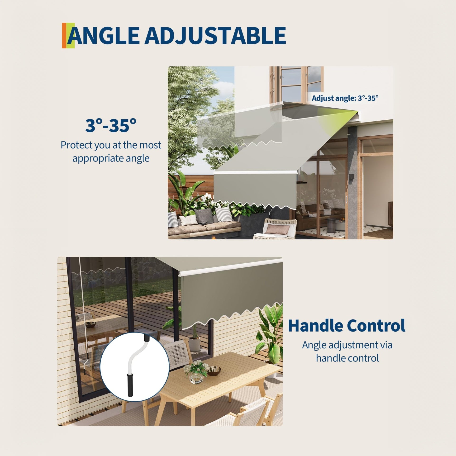 Garvee Toldo Retráctil Manual 3x2.5m para Terraza y Jardín, Toldo Exterior Impermeable con Protección UV y Manivela, Aluminio Reforzado Color Gris