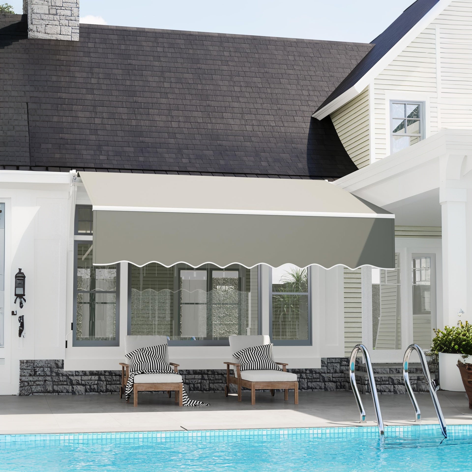 Garvee Toldo Retráctil Manual 3x2.5m para Terraza y Jardín, Toldo Exterior Impermeable con Protección UV y Manivela, Aluminio Reforzado Color Gris