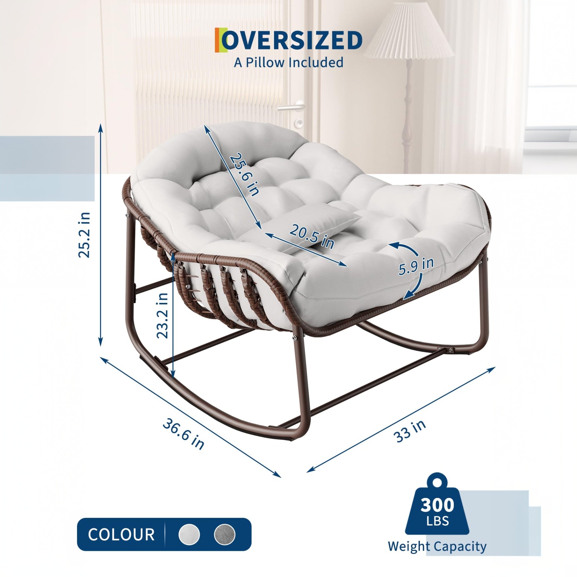 Garvee Schaukelstuhl Papasan Exterior Acero E-Beschichtet Cojín Acolchado Para Jardín Y Terraza