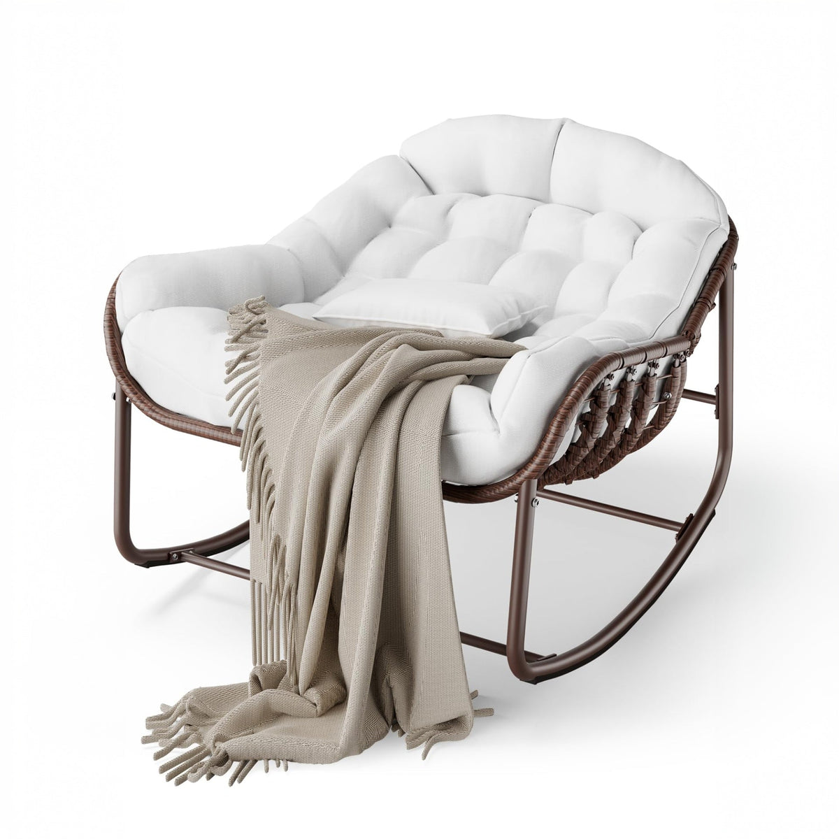 Garvee Silla Mecedora Interior/Exterior Silla Huevo de Ratán Royal Cómoda Sobredimensionada con Cojín Acolchado Olefina Resistente Jardín Porche