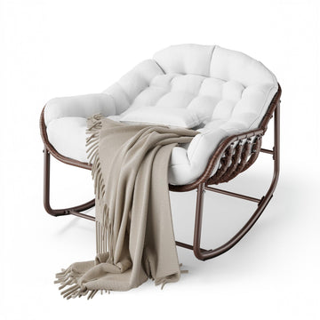 Garvee Silla Mecedora Interior/Exterior Silla Huevo de Ratán Royal Cómoda Sobredimensionada con Cojín Acolchado Olefina Resistente Jardín Porche