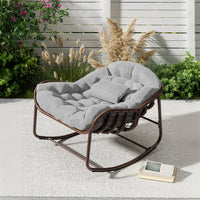 Garvee Silla Mecedora Interior/Exterior Sillón Huevo de Ratán Real con Cojín Acolchado para Jardín y Patio, Gran Espacio, Material Olefina Resistente, Relajante, Marrón