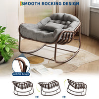Garvee Silla Mecedora Interior/Exterior Sillón Huevo de Ratán Real con Cojín Acolchado para Jardín y Patio, Gran Espacio, Material Olefina Resistente, Relajante, Marrón