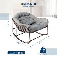 Garvee Silla Mecedora Interior/Exterior Sillón Huevo de Ratán Real con Cojín Acolchado para Jardín y Patio, Gran Espacio, Material Olefina Resistente, Relajante, Marrón