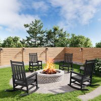 Garvee Silla Mecedora Adirondack de HDPE, Sillón de Jardín Resistente a la Intemperie con Respaldo Alto y Textura de Madera, Capacidad 172 kg Negro