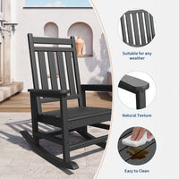 Garvee Silla Mecedora Adirondack de HDPE, Sillón de Jardín Resistente a la Intemperie con Respaldo Alto y Textura de Madera, Capacidad 172 kg Negro
